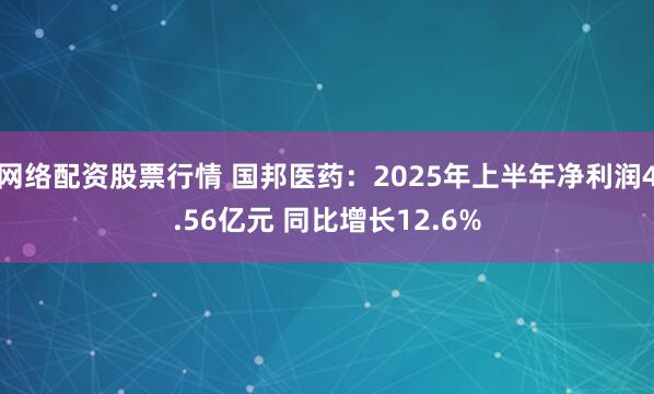 网络配资股票行情 国邦医药：2025年上半年净利润4.56亿元 同比增长12.6%